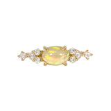 East West Opal Ring w Earth Mined Diamonds in Solid 14k Yellow Gold | Oval 8x6mm | October Birthstone
