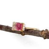 Olwen | 1.68ct Bicolor Tourmaline & Diamond Ring in 14K Yellow Gold – Emerald Cut 8×6mm – Bi-Color/Multi-Color Bicolor Tourmaline