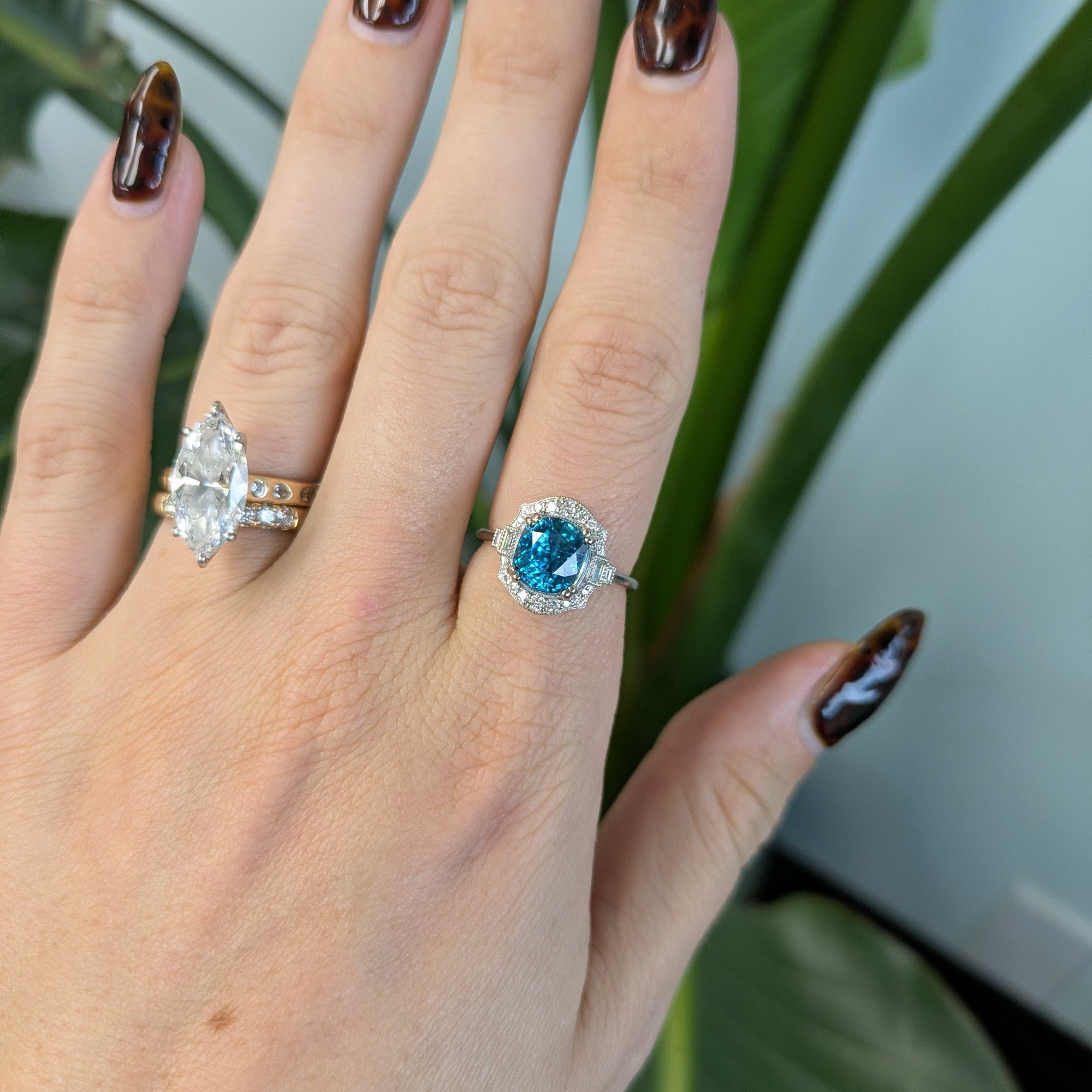 14K white gold cambodian blue zircon ring