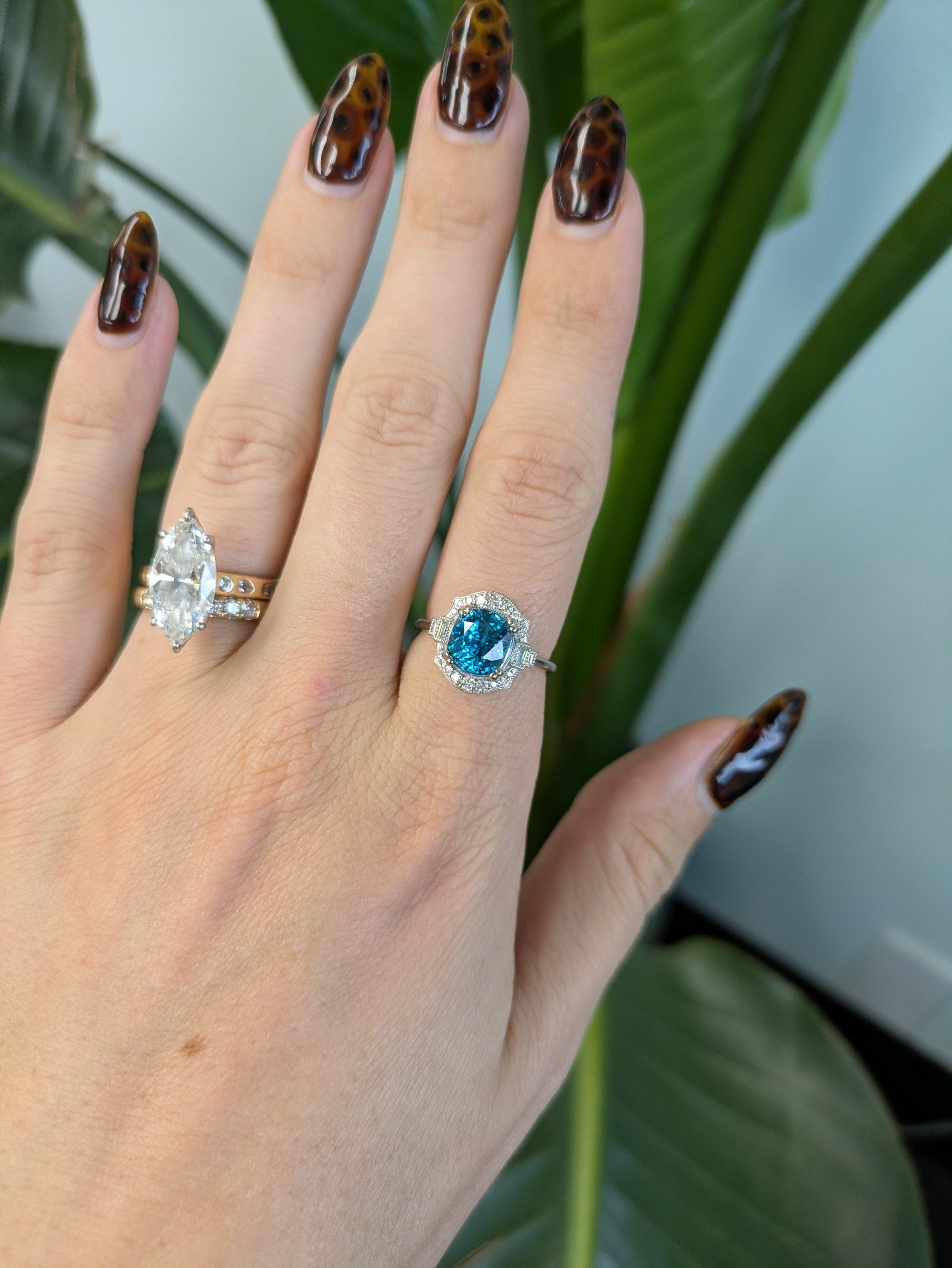 14K white gold cambodian blue zircon ring