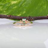 14K yellow gold colombian emerald ring with diamond accents