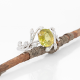 Ariax Solid 14k Gold Leafy Vine Design Sphene Ring with Natural Diamonds, Oval 8x6mm