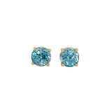 Saffira Electric Blue Zircon Stud Earrings: 14k Solid Gold,  Round 5mm