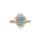 Rosily Solid 14k Gold Aquamarine Ring with Natural Diamonds Accents, Oval 9x7mm