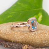 1.2Ct Aquamarine Ring with Earth Mined Diamond Accents: Solid 14K Gold, 7x5mm