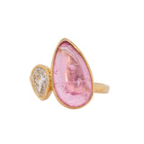 Yasha 14K Yellow Gold Pink Tourmaline and Lab Grown Diamond Ring | Pear Shape 16.7x9.5mm