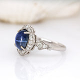Kaya 14K White Gold Star Sapphire and Diamond Ring | 9x7mm
