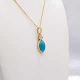 Nadya Solid 14k White Gold Turquoise Pendant with Natural Diamonds Accents, Marquise 14x9mm