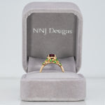 14K yellow gold purple garnet ring with tsavorite accents