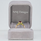 14K yellow gold purple garnet ring with tsavorite accents