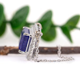 Dhyani Solid 14k White Gold Tanzanite Pendant with Natural Diamonds Accents, Emerald cut 13x9mm
