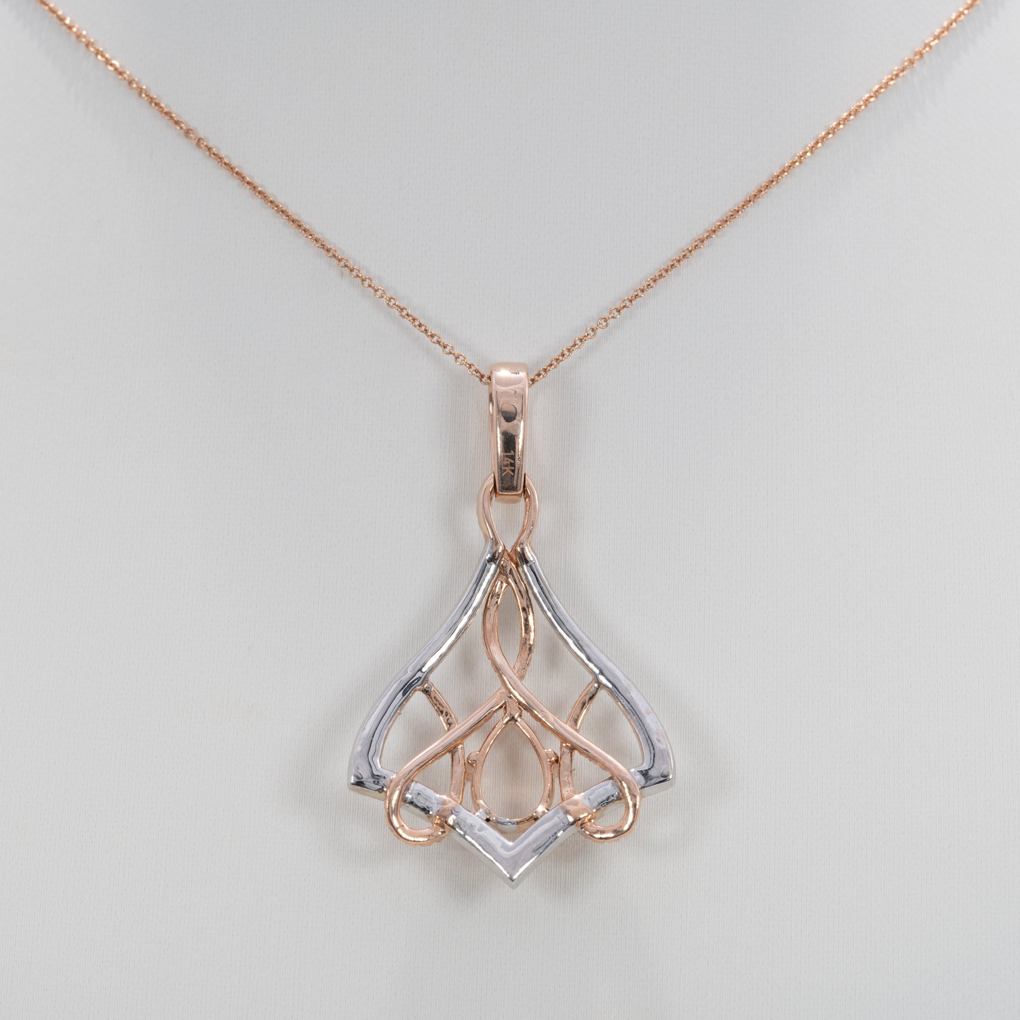 14K white & rose gold diamond semi-mount pendant