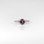 14K white gold purple spinel ring with diamond accents