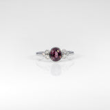 14K white gold purple spinel ring with diamond accents