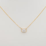 1 Ct Lab Diamond East-West Emerald Cut Pendant Necklace in Solid 14K Gold with Attached Chain – 7x5mm Diamond