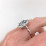 4.3ct Aquamarine Ring w Earth Mined Diamonds in Solid 14K White Gold | Oval 12x9mm