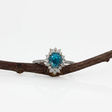 Amrita Solid 14k Gold Blue Zircon Ring with Natural Diamonds Accents, 6.6x6mm