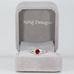 14K white gold red spinel ring with diamond accents