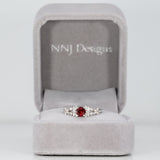 14K white gold red spinel ring with diamond accents