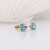 6mm Bezel Round Sky Blue Swiss Topaz Solitaire Stud Earrings in Solid 14K Gold