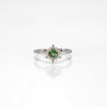 14K white gold alexandrite ring with diamond accents