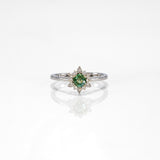 14K white gold alexandrite ring with diamond accents