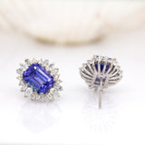 Lyra 14k Solid White Gold Tanzanite Ring W Natural Diamond Accents | Emerald, 8x6mm