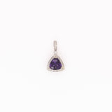 Classy Purple Amethyst Pendant in Solid 14k White Gold with Natural Diamond Accents | Trillion 9mm