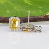 14K white gold yellow sapphire stud earrings with diamond halo