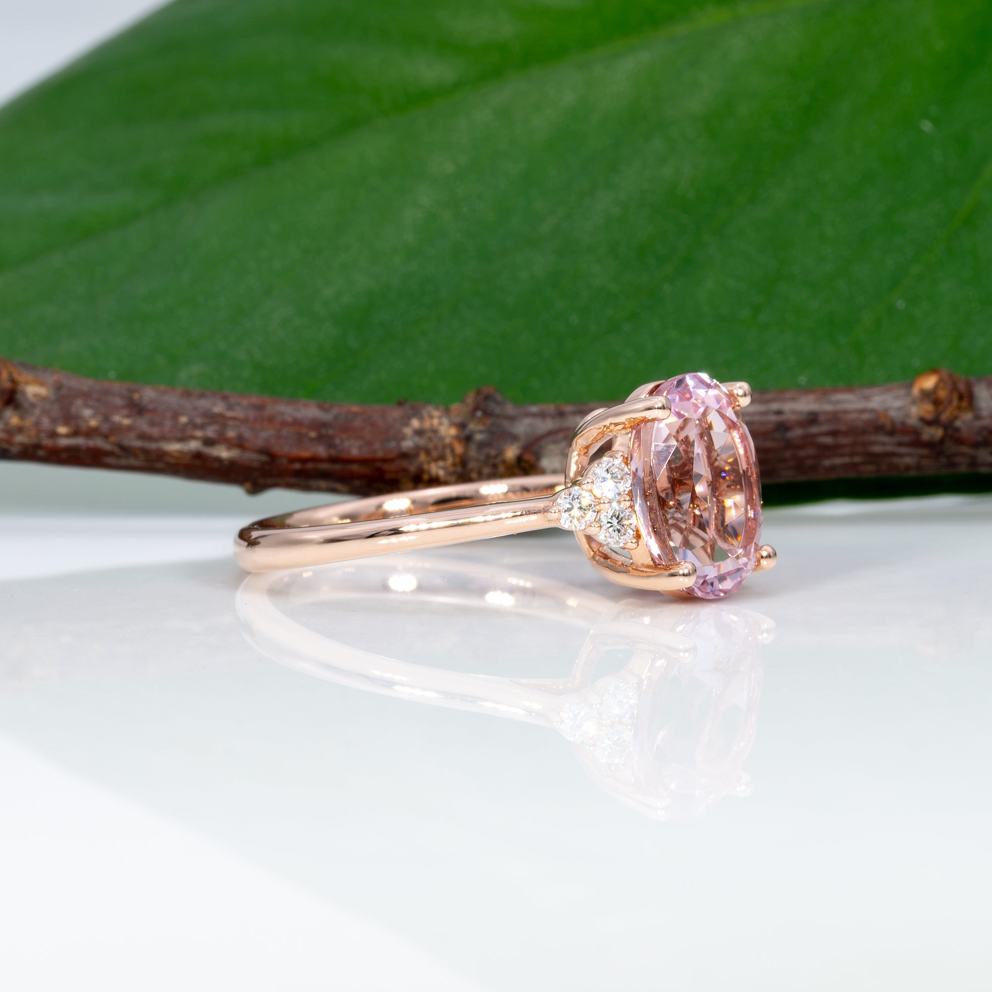 14K rose gold Cor de Rosa morganite ring with diamond accents