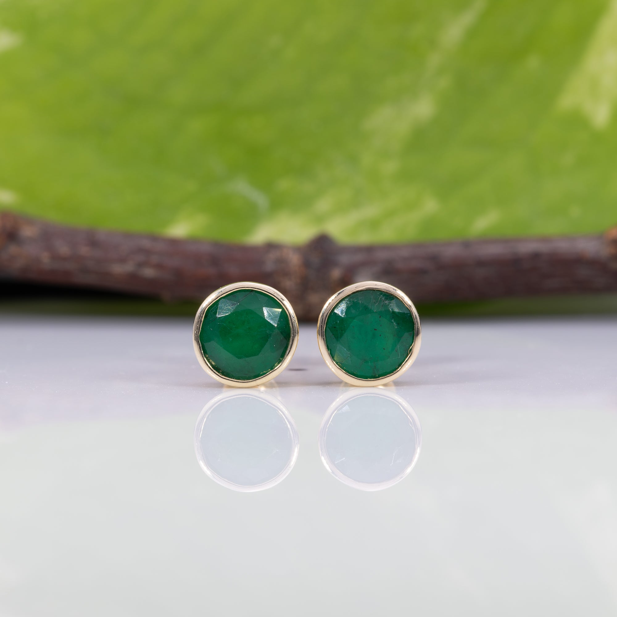 14K yellow gold zambian emerald earrings