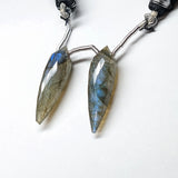 Natural Untreated Labradorite | Drilled Matching Pair | Upside Down Briolette Shape- Side Drilled Beautiful Faceted Gem | 28x8mm