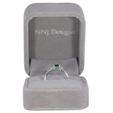 14K white gold Zambian emerald ring with diamond accents