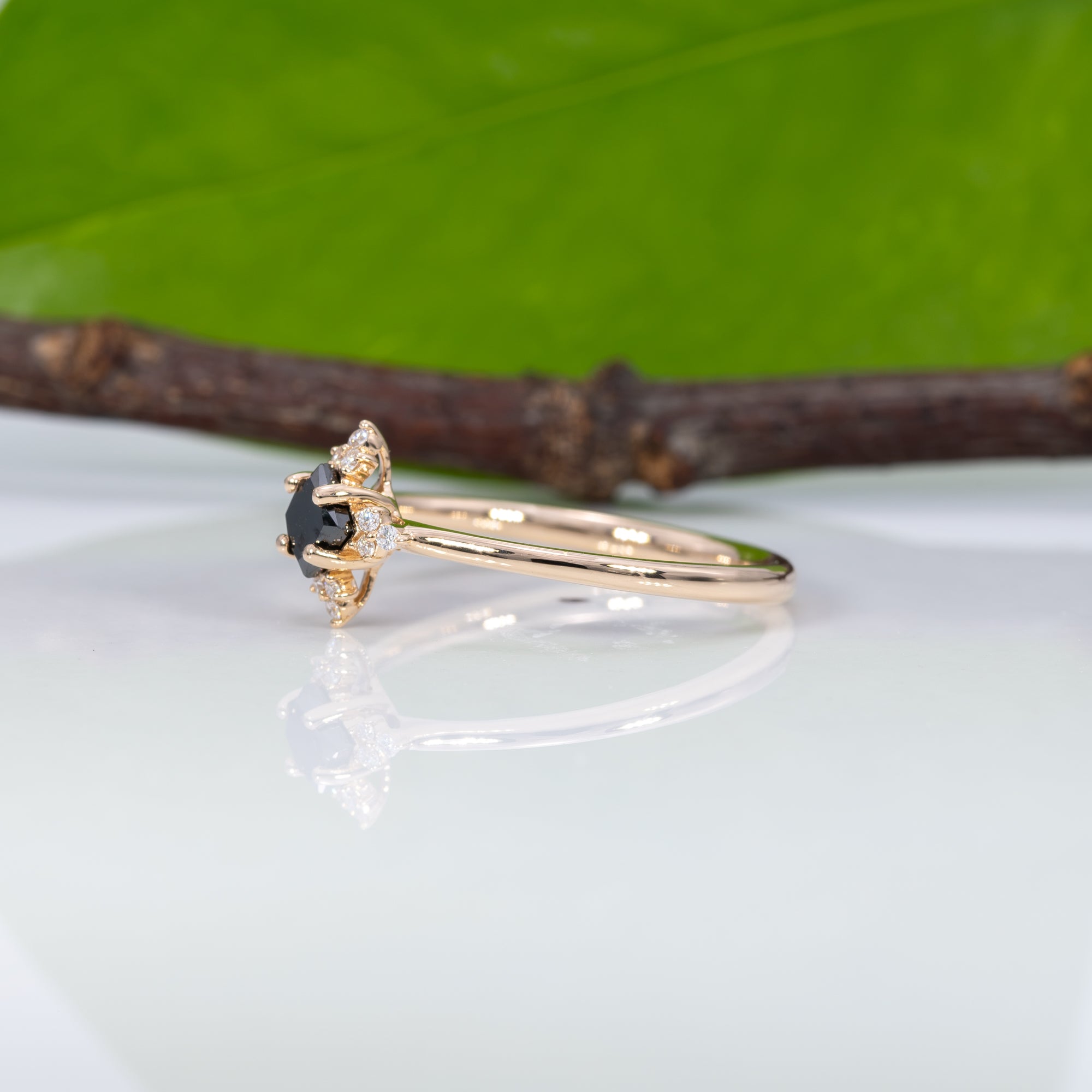 14K yellow gold black diamond ring
