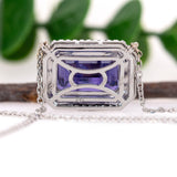Dhyani Solid 14k White Gold Tanzanite Pendant with Natural Diamonds Accents, Emerald cut 13x9mm