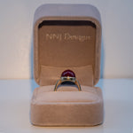 14K yellow gold star ruby cabochon ring with diamond accents