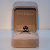 14K yellow gold star ruby cabochon ring with diamond accents