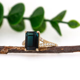Apsara 14K Yellow Gold Indicolite Tourmaline Diamond Ring | EM 10x7mm