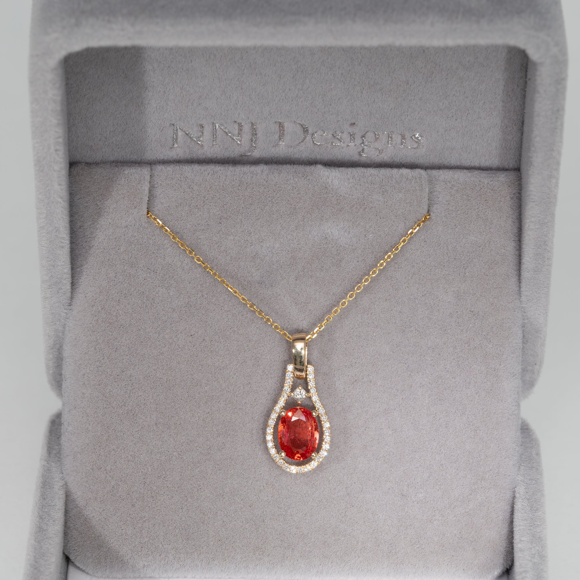 14K yellow gold padparadscha sapphire pendant