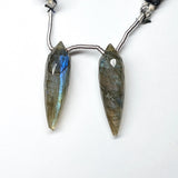 Natural Untreated Labradorite | Drilled Matching Pair | Upside Down Briolette Shape- Side Drilled Beautiful Faceted Gem | 28x8mm