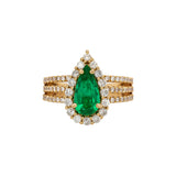18K Yellow Gold GIA Certified Colombian Emerald Diamond Ring | Pear Shape 10.5x5.5mm