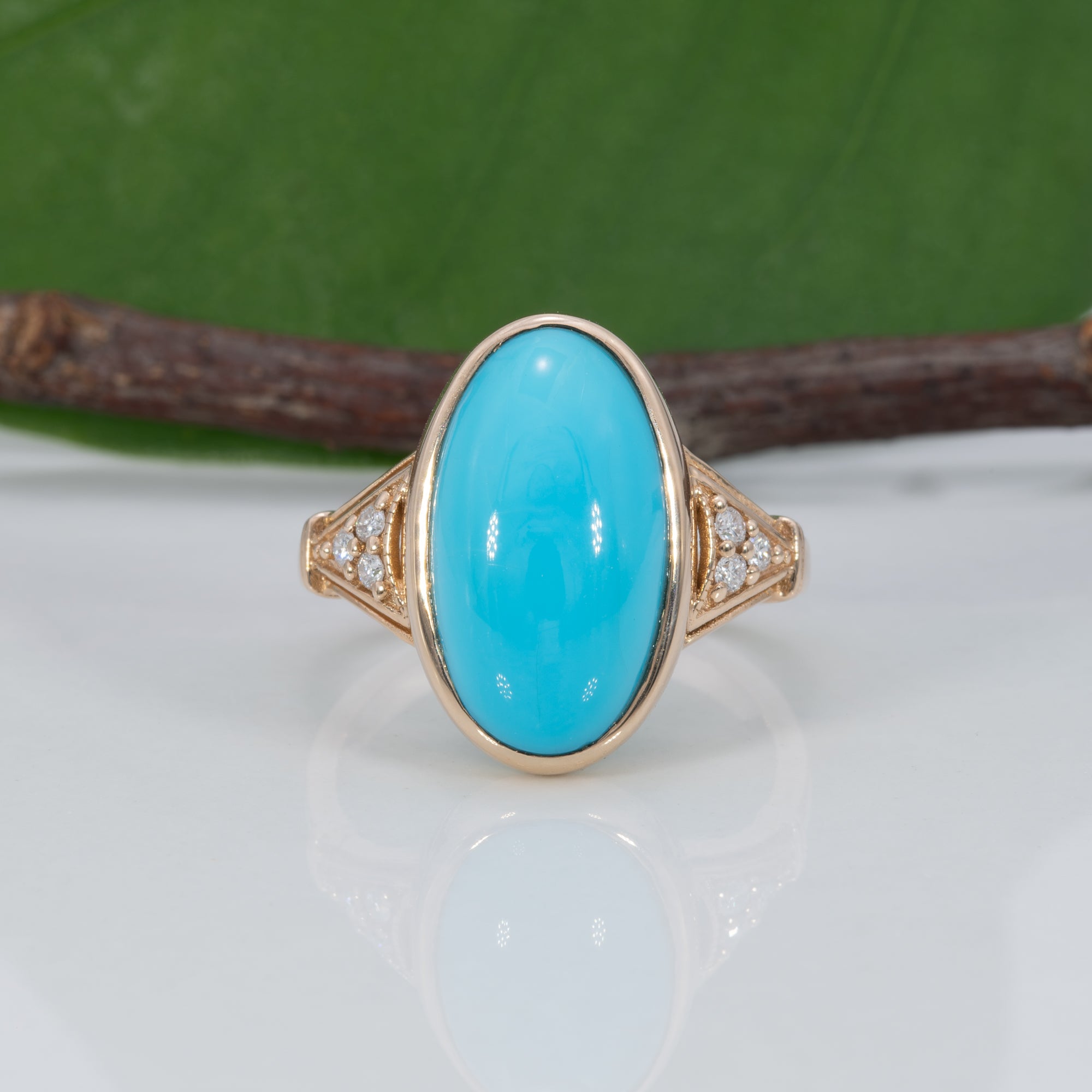 14K yellow gold sleeping beauty turquoise ring