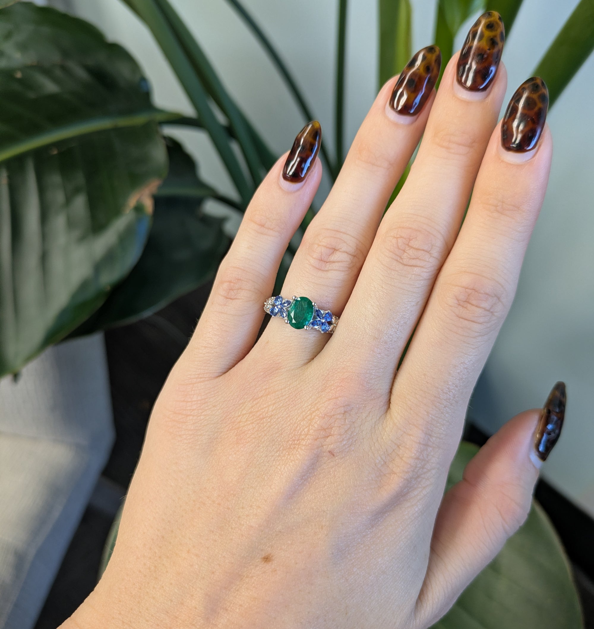 14K White Gold Zambian Emerald Ring