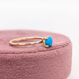 Turquoise Ring w Earth Mined Diamonds in Solid 14K Yellow Gold Round 5mm