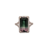 5.4ct Watermelon Tourmaline Ring w Diamond Accents in Solid 14K Gold | EM 14.5x8