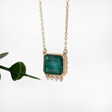 6ct Emerald Pendant w Natural Diamond Accents in Solid 14K Gold | EM 15x10mm