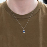 1.8Ct Blue Sapphire Pendant Necklace with Natural Diamond Halo, Solid 14K Gold Fine Jewelry 8x5mm: Gemstone Pendant for Women, Everyday Wear