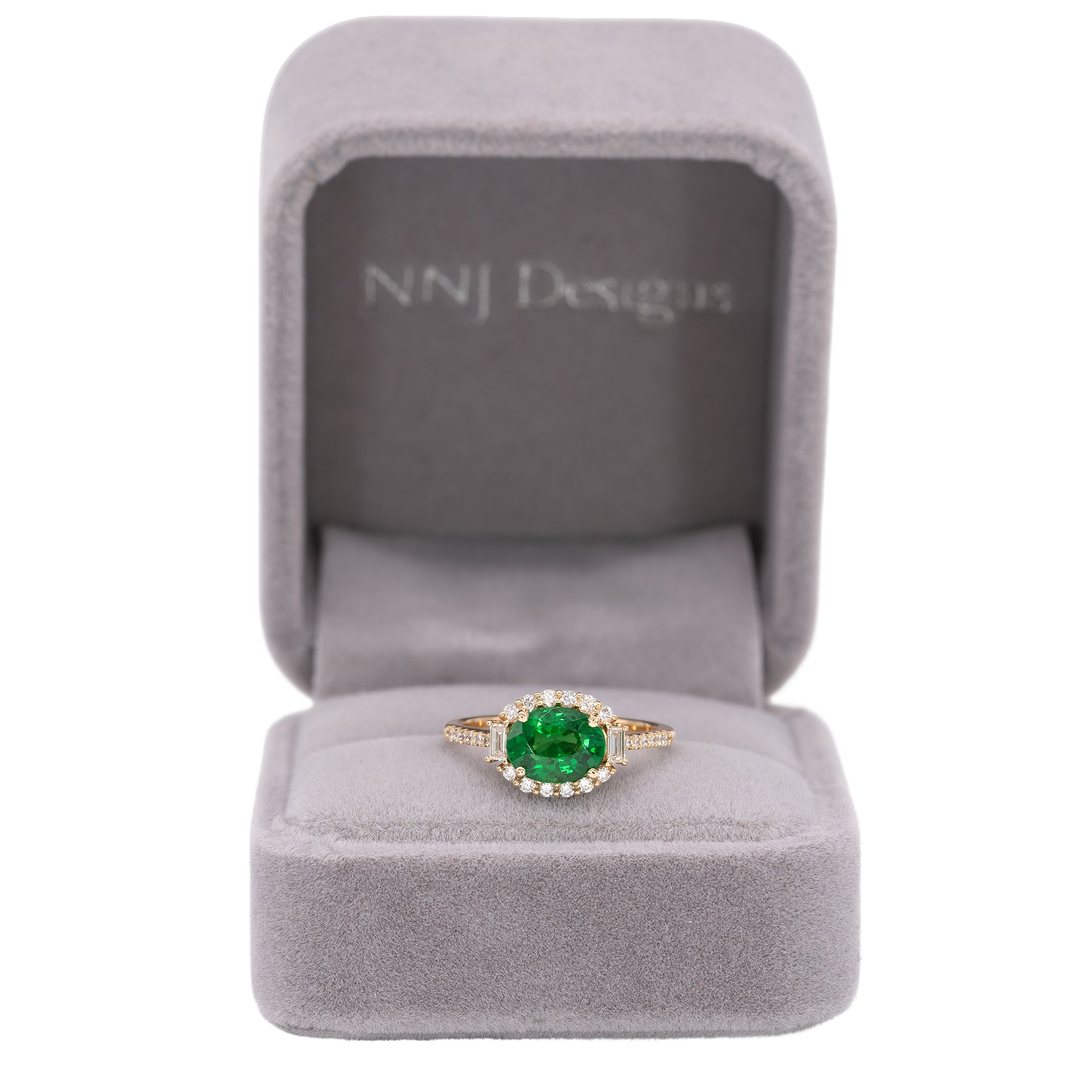 14K yellow gold tsavorite garnet ring with diamond accents