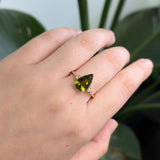 Yara 14k Solid Gold Green Tourmaline Ring with Natural Diamond Accents | 12x7.7mm
