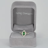 14K yellow gold marquise tsavorite garnet estate ring with diamond accents